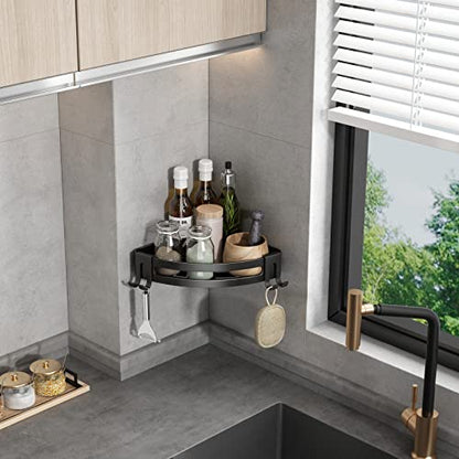 Corner Shower Caddy with Razor Holder Adhesive Shower Shelf Corner No Drilling Bathroom Corner Shower Organizer Storage Rack (2-Pack, Black)
