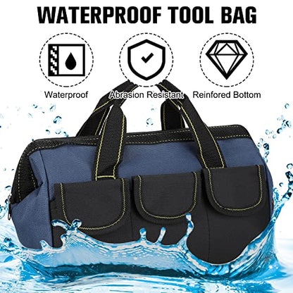 Sanwuta 3 Pack Tool Bag for Men with Waterproof Hard Bottom, Heavy Duty Tool Bag Wide Mouth Tote for Various Instrument, Electrician Carpenter Mechanic(Blue, Red, Yellow,13 Inch,Classic)