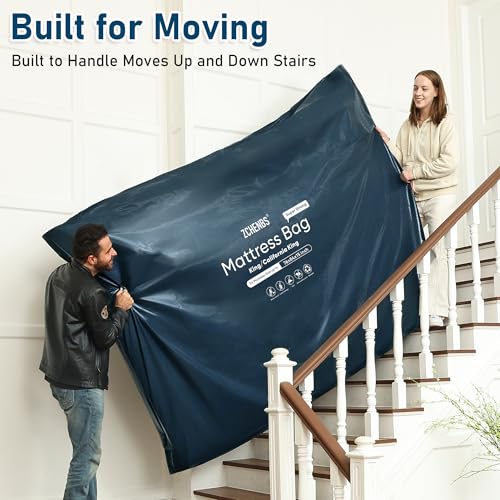 ZCHENBS® - King Mattress Bags for Moving, Waterproof Storage Bag with Zipper, Heavy-Duty 5 Mil Ultra-Thick California King Mattress Protector Cover for Moving, Reusable (Solid/Black, 1 Pack)