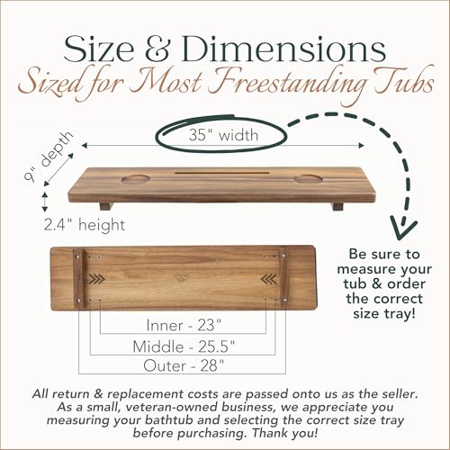 Luxury Acacia 35” Bathtub Tray Wood for Freestanding Tub, Bath Tray For Tub