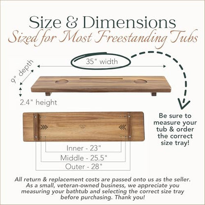 Luxury Acacia 35” Bathtub Tray Wood for Freestanding Tub, Bath Tray For Tub