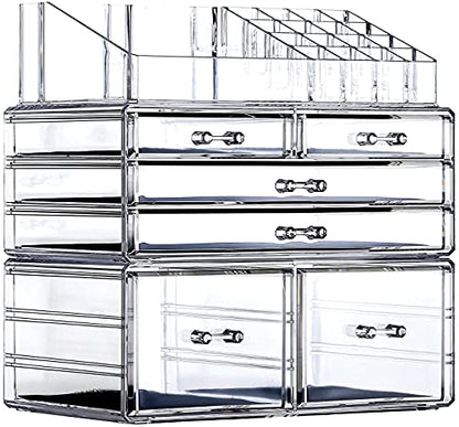 Cq acrylic 3 Pack Clear Makeup Storage Organizer,Stackable 6 Drawers Make Up Organizers,Cute Desk Organizer for Vanity Jewelry,Hair Clip,Beauty,Skincare Product Bathroom Counter Organizers and Storage