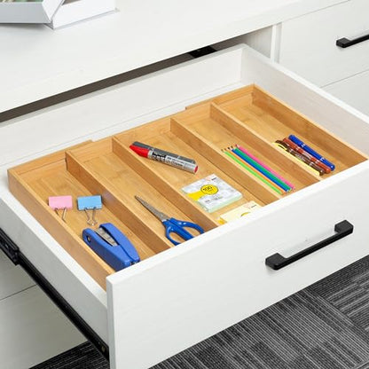 Utoplike Bamboo Expandable Kitchen Drawer Organizer Silverware Utensil Tray | Cutlery Holder, Drawers Divider for Large Utensils, Flatware, Knives, Spatulas in Kitchen, Office, Adjustable 3-5 Slots