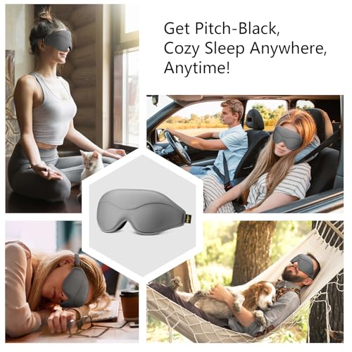 Sleep Mask, New Version, Premium Eye Mask for Sleeping, Total Blackout, Superior Soft Comfort, Upgraded 3D Ergonomic Designed Sleeping Mask for Home, Office, Travel, Meditation, Yoga, Gray