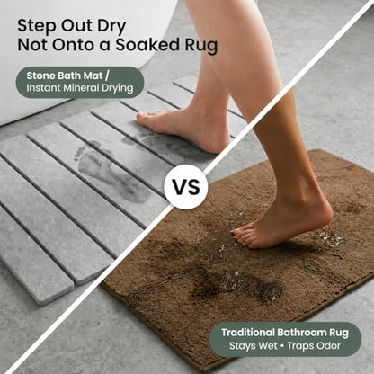 Foldable Stone Bath Mat for Bathroom 23.2 x 15.3 inch– Diatomaceous Earth Shower Mat, Quick Dry Diatomite Floor Mat, Non Slip Absorbent Bathroom Drying Mat