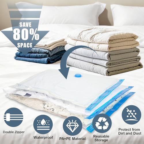 10 Jumbo Vacuum Storage Bags for Bedding Vacuum Seal Bags for Blankets | Extra Large Storage Bags Vacuum Sealed with Hand Pump Space Saver Bag for Clothing Travel Bedding Comforters Pillow Duvets