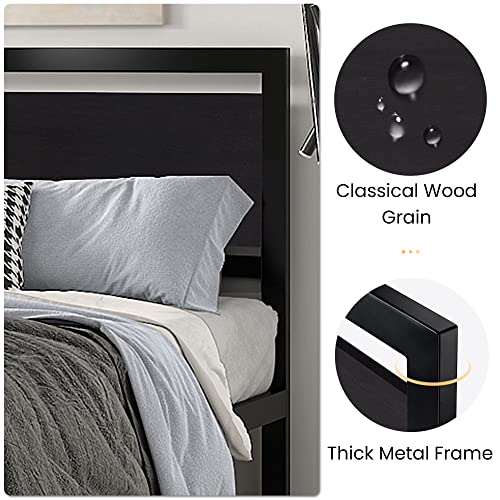 SHA CERLIN Heavy Duty Queen Size Bed Frame with Modern Headboard, Black