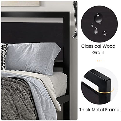 SHA CERLIN Heavy Duty Queen Size Bed Frame with Modern Headboard, Black