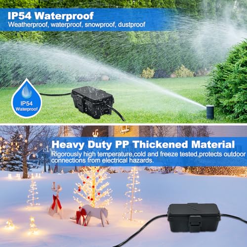 Small Weatherproof Electrical Connection Box(Inner 5.5 x 3 x 2.2inch),Outdoor Electrical Box,Waterproof Extension Cord Covers for Plug, Extension Cables, Holiday Lights,Black
