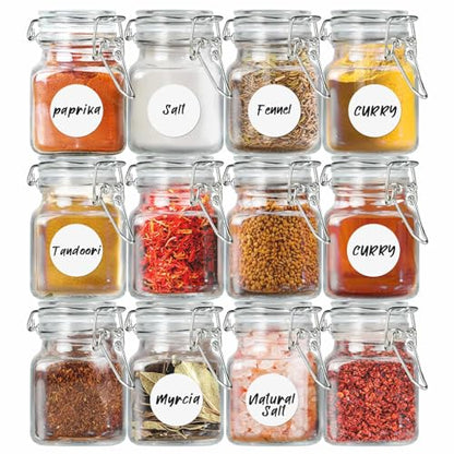 Spice Jars 20 Pack Small 4 oz Glass Jars with Airtight Hinged Lids, Spice Herb Jars with Labels and Silicone Funnels, 4oz Glass Jars with Lids Ideal for Spice Herbs