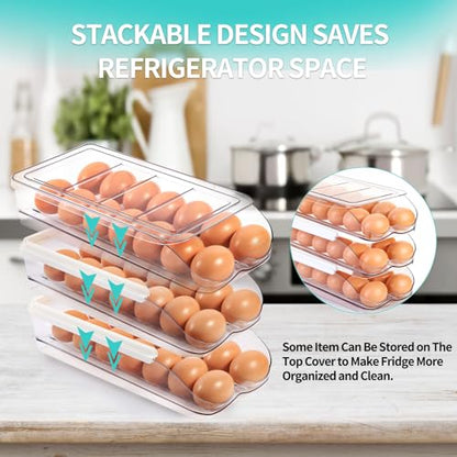 RoskDeewat Egg Holder for Fridge, Automatic Rolling Egg Container -2 Tier