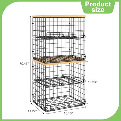 4 Pack Stackable Wire Baskets for Pantry Organizer... (Natural | Metal Wood)