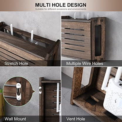 Wooden Router Shelf Wall Mount WiFi Router Storage Box Modem Cable Router Cover Organized Power Strip Cable Management Hider Rack Need Assembly 14.9 * 9.8 * 5.4 in (L* H * W)