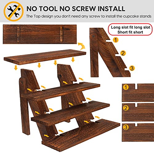Wooden Display Stand Wood Cupcake Stands Tool Free, Rustic Risers for Display Ideal Craft Funko Pop Shelves Table Display Stand for Vendors Wood Riser