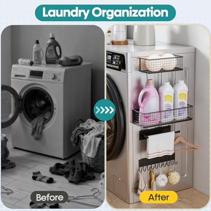 4 Pack Heavy-Duty Magnetic Shelves for Washing Machine | Magnetic Laundry Organizer, Spice Rack for Refrigerator, Space Saving Magnetic Basket