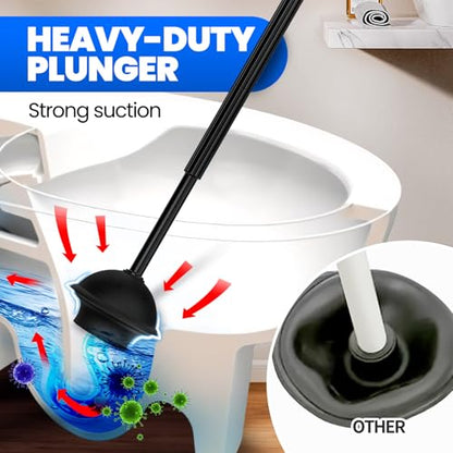 4in1 Toilet Plunger and Brush Set - Home Bathroom Cleaning Tools | 21", Groove Gap Brush, Cleaning Gloves, Heavy Duty Toilet Bowl Cleaner, Apartment Must Haves Bathroom Decor Accessories