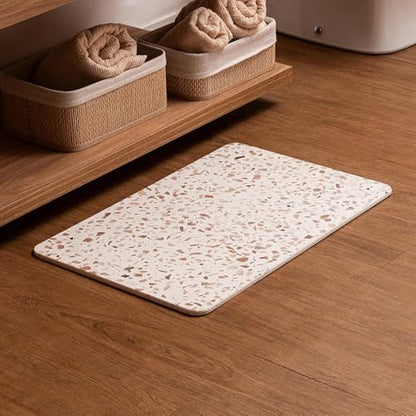 LYOR Stone Bath Mat Diatomaceous Earth – Quick Dry Bathroom Shower Mat, Super Absorbent Non Slip Diatomite Bath Mat, Water Absorbing Stone Mat for Bathroom Floor, Kitchen – (Granite Finish, 23.6x15.4)