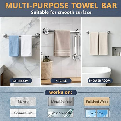 Suction Cup Towel Bar Towel Racks for Bathroom 14.6-24in Adjustable | No Drill Towel Rack, Stainless Steel Construction, Heavy Duty Wall Mounted (silver)