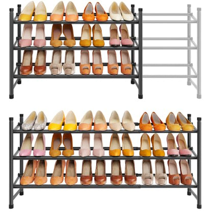 Expandable Shoe Rack for Closet 3 Tier, 28“-41“Stackable, Black | Adjustable Shoe Organizer Closet Shoe Rack Floor, Metal Shoe Shelf Storage for Entryway, Closet, Garage, Front Door Entrance