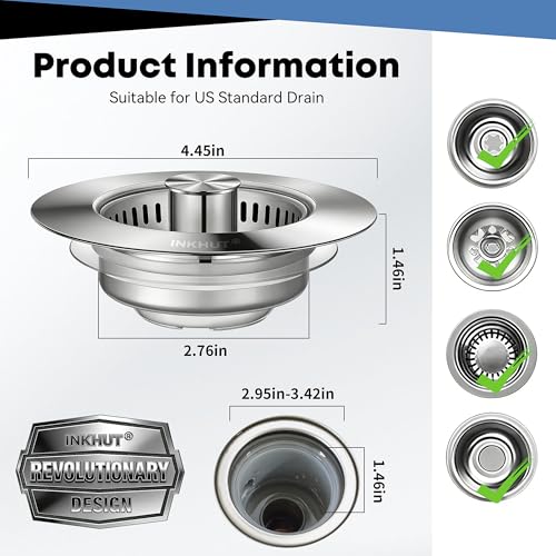 Upgraded 3 in 1 Kitchen Sink Drain Strainer (Silver-2Pack) | Stainless Steel Sink Stopper, Anti-Clogging Food Catcher Basket, Bounce Core Drain Strainer Plug for 3 1/2 inch Drain