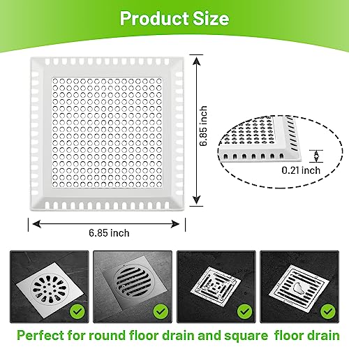 Aluvor Shower Drain Hair Catcher,Quality Shower Strainer Drain Cover | Square Hair Catcher Shower Drain for Bathroom Floor, Shower Hair drain Catcher to Keep Away from Clogged Drain -No Rust!