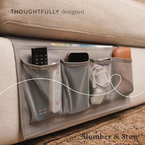 Slumber & Stow Hanging Bedside Caddy Organizer, 5 Pockets | Bed caddy, couch caddy, mesh storage for phones, tablets, remotes, books, glasses, bunk beds, RVs, dorm rooms, 10"x17.3"