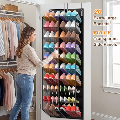 Over the Door Shoe Organizer for 20-30 Pairs, 10-Tier, Black