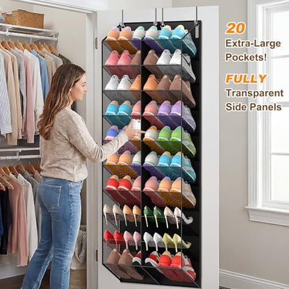 Over the Door Shoe Organizer for 20-30 Pairs, 10-Tier, Black