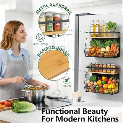 Magnetic Shelf for Fridge with Wood Lid, Fruit Potato & Onion Storage Bins, Magnetic Spice Rack for Refrigerator Pantry Organizer & Storage, Large Container for Refrigerator, Kitchen Counter & Laundry