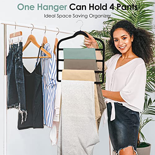 Velvet Hangers Space Saving Non Slip Pant Velvet Hangers Multi Layer Hanger | 6 Pack Black Clothes Hangers Closet Organizer for Pants Trousers Scarf