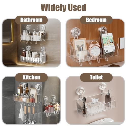 2 Pcs Shower Caddy, Clear Suction Cup Shower Shelves for Bathroom, Kitchen | Acrylic Material, No Drilling Storage Rack, Large, 11.8x4.3x3.9in, Ventilation and Drainage