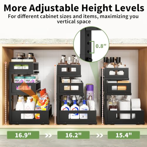 Under Sink Organizer,3-Tier Heavy Duty Pull out Cabinet Organizer Shelf | Height Adjustable,Thickened Metal,Slide out Storage Drawer Rack for Kitchen Bathroom Pantry Laundry Home Organization