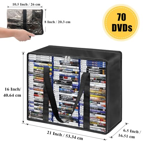 DVD Storage Bags 2-Pack, Holds 70 DVDs 90 Blu-Rays 120 CDs, Highly Clear & Stackable Organizer for Video Game Cases, Movies, Music, Clothes, Pillows & Bedding