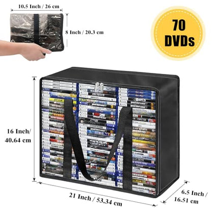 DVD Storage Bags 2-Pack, Holds 70 DVDs 90 Blu-Rays 120 CDs, Highly Clear & Stackable Organizer for Video Game Cases, Movies, Music, Clothes, Pillows & Bedding
