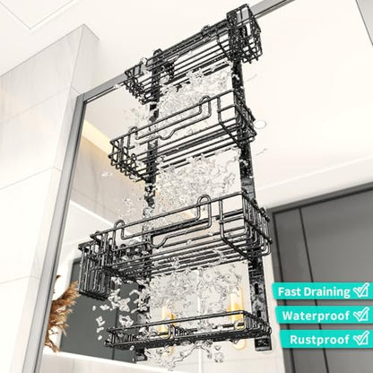 HapiRm Over the Door Shower Caddy - 4-Tier Hanging Shower Organizer with 22 Hooks and 2 Toothbrush Holders, No Drilling Adjustable Hanging Shelves for Bathroom - Black