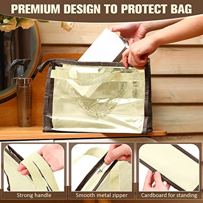 Chumia 24 Pack Dust Bags for Handbags with 25 Stainless Steel S Shape Hooks, 3 Assorted Sizes Dust Cover Bags Damp Proof Purse Storage Handbags with Zippers and Handles for Closet Hanging