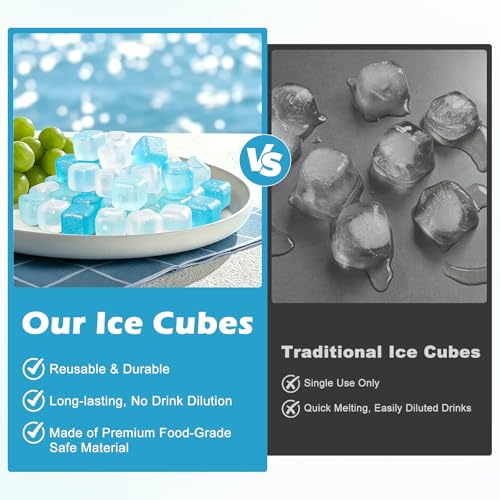 100 Pack Reusable Ice Cubes with Storage Box, Refreezable Plastic Ice Cubes for Drinks, Non-Melting BPA Free Pure Water Filled Ice Cubes for Whiskey, Wine, Coffee, Cocktail, Party & Daily Use