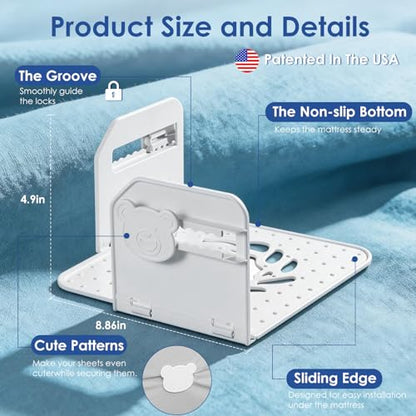 Patented Bed Sheet Holders ABS Lock System for Fitted Sheets Secure Clips | Patented Lock Design, 168 Anti-Slip Points, Reinforced ABS Material, One-Time Installation, Fits All Mattress Sizes