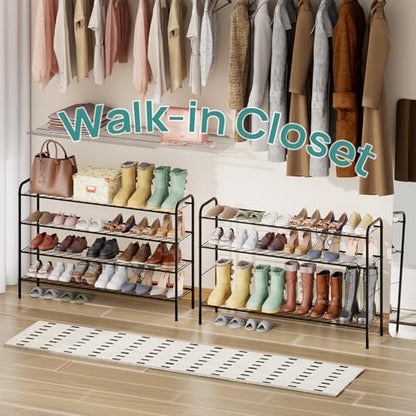 viewcare Long Shoe Rack for Closet, 4-Tier Extra Long Shoe Rack for Entryway & Garage, Black Shoe Organizer Holds 20-23 Pairs, Sturdy Metal Construction