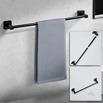 Matte Black Bathroom Hardware Set 4 Pieces,Bathroom Accessories Set Stainless Steel Wall Mounted, Hand Towel Bar, Towel Ring, Robe Towel Hooks,Toilet Paper Holder,Towel Bar Set, 23.6 Inch