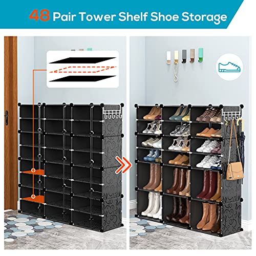VTRIN Portable Shoe Organizer 48 Pair Tower 4 Tiers Rack for Entryway Shelf Storage Cabinet Stand for Heels Boots Slippers Cabinet Narrow Standing Stackable Space Saver Shoe Rack Black