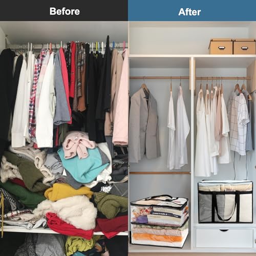 6Pack Clear Blanket Storage Bags Comforter Clothes Storage Moving Bag, 40L | Vinyl Material Reinforced Handle for Bedding, Clothing, Comforters, Pillows, Toys, Closet Organizers and Storage Containers