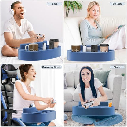 Couch Cup Holder Pillow with 6 Slots, Couch Organizer Caddy & Buddy with Customized Game Controller Hole & Armrest Pads, Removable & Washable Drink Pillow Gamer Gift for Remote, Phone, Snack