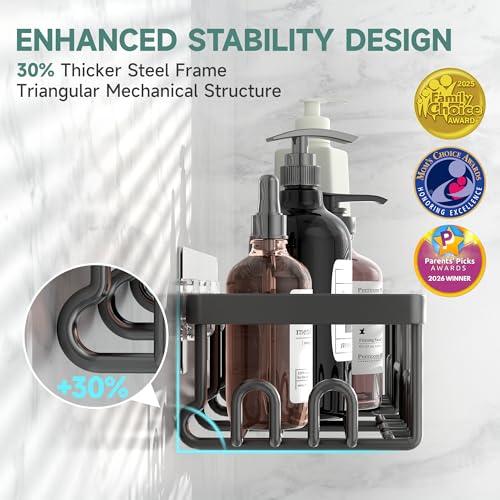 Veken Shower Caddy 6-Pack, Bathroom Organizers and Storage Shelves, Black | Advanced Rustproof Design, Large Capacity, No Drilling, Adhesive Rack with Soap Holder, Wall-Mounted Kitchen & Home Decor