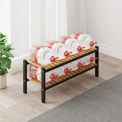 Bamboo Shoe Rack Organizer for Closet and Entryway - Space-Saving Narrow Shoe Stand - Versatile Shoe Holder for Door or Closet Shelf, Garage Bedroom can Freely Stack DIY Small Shoe Racks 3 Tier