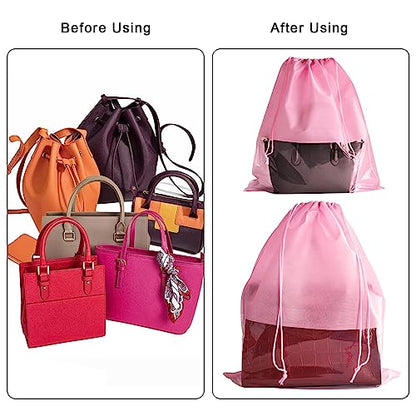 8PCS Dust Bags for Handbags Jumbo Travel Shoe Bags Purses Organizers Storage Bags with Rope Clear Window Dustproof Drawstring Bag Storage Pouch for Men and Women - Pink, 19.7 x 15.7 in