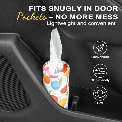 Car Tissue Holder (4 PK) - 50 3-Ply Tissues per Cylinder, Fits Car Cup Holders, Portable Travel Tubes Box Container, Tulip Design, Round Tissue Container for Car Accessories