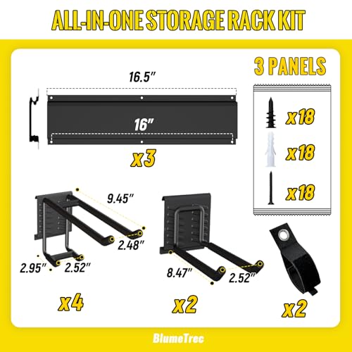 Garage Tool Organizer Wall Mount, 48" Heavy-Duty Metal Wall Organizer, 3 Rails with 6 Adjustable Hooks, Garden Storage Rack for Organization Sturdy Tool Hanging Holder for Shovel Shed Yard