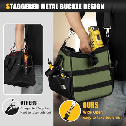 UUP Heavy Duty Tool Bag 15Inch, 16-Pocket Portable Empty Tool Box Organizer | Big Storage Toolbox Organization, Soft Handle Large Zipper Carrying Toolbag, Father Day Gifts for Him Dad Men, Green