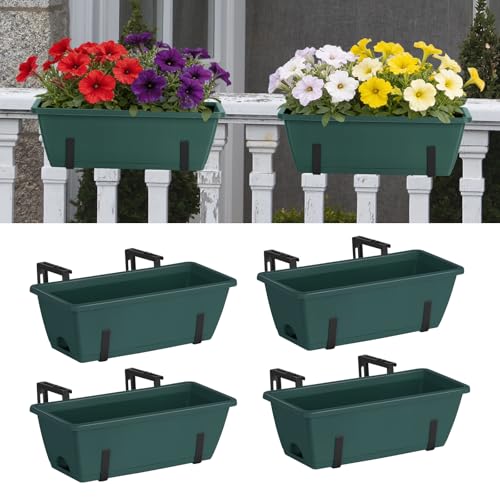 4 Pack Railing Planter Box 16.9 Inches Window Flow... (Green | Metal, Plastic)